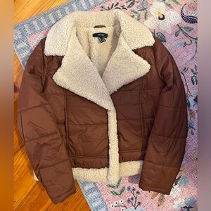 Forever 21 Puffer Jacket with Shearling Collar
